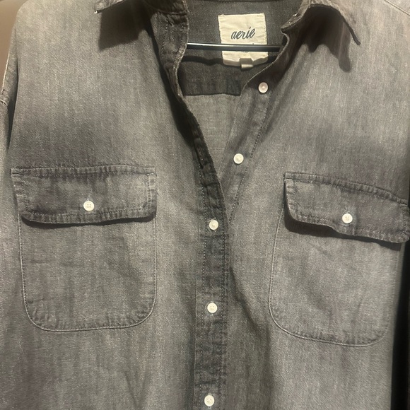 Aerie Oversized Button-Up Denim Shirt, Gray or Washed Black, Size S - Picture 4 of 10